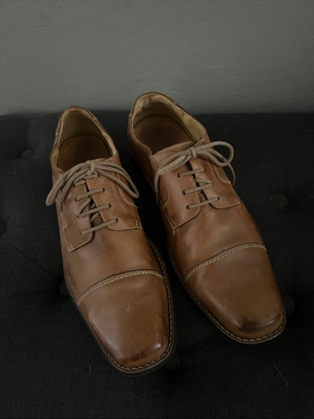 Sandro Moscoloni Tan Brown Leather Lace-Up Derbys